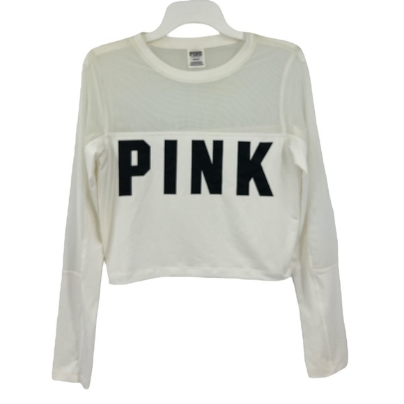 Pink Victoria's Secret  Pink Sheer White Long Sleeve Crop Top Color White M New - Picture 1 of 6